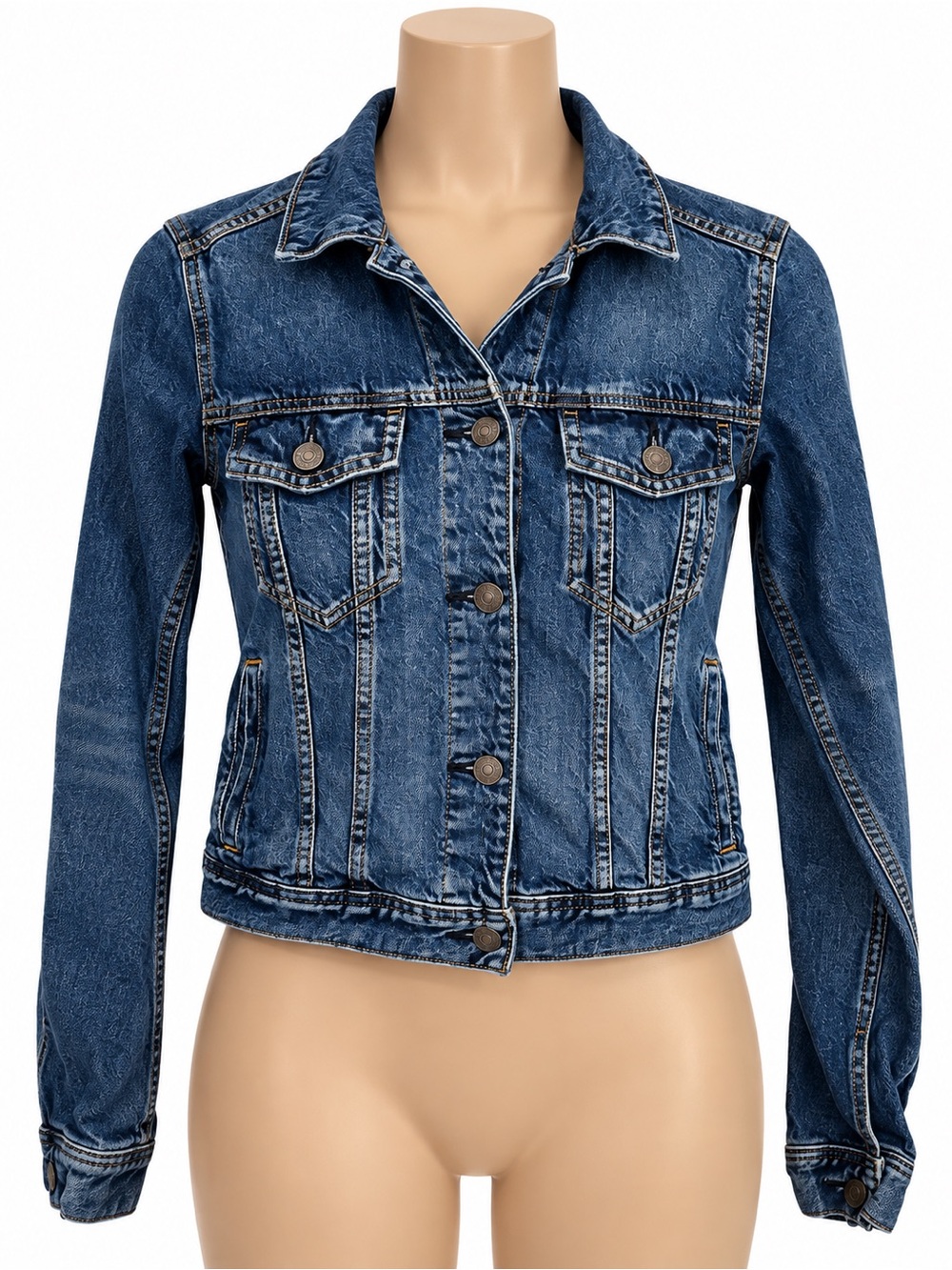 American Eagle Denim Jacket Womens XS Blue Stretch Cropped Trucker